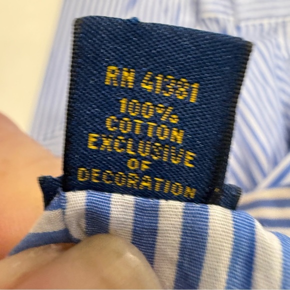 Ralph Lauren Mens M Blue & White Striped Long Sleeve Button Down Shirt Pink Pony - Picture 8 of 10